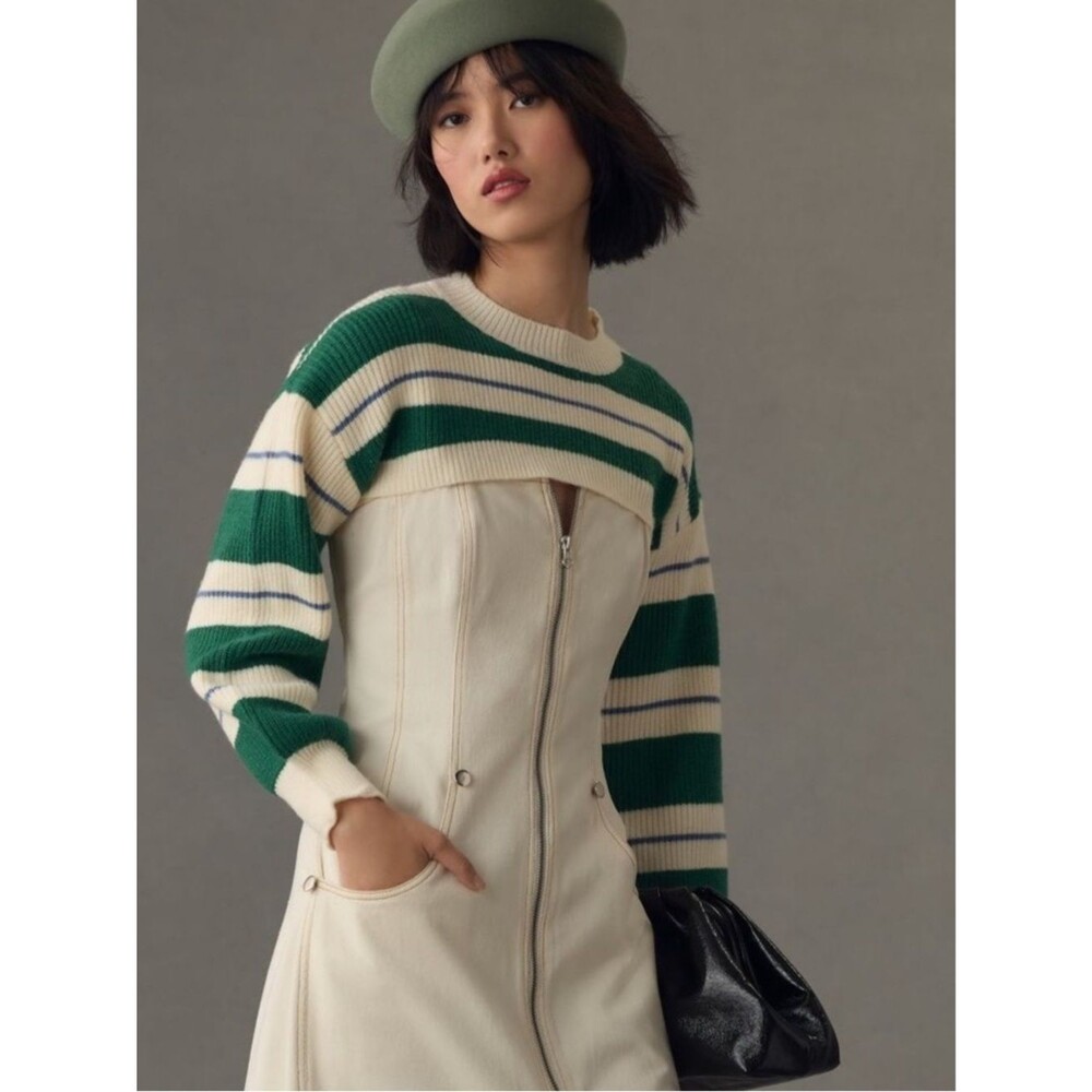 Anthropologie Maeve Knit Striped Shrug Balloon Sleeve Boho Sweater Top